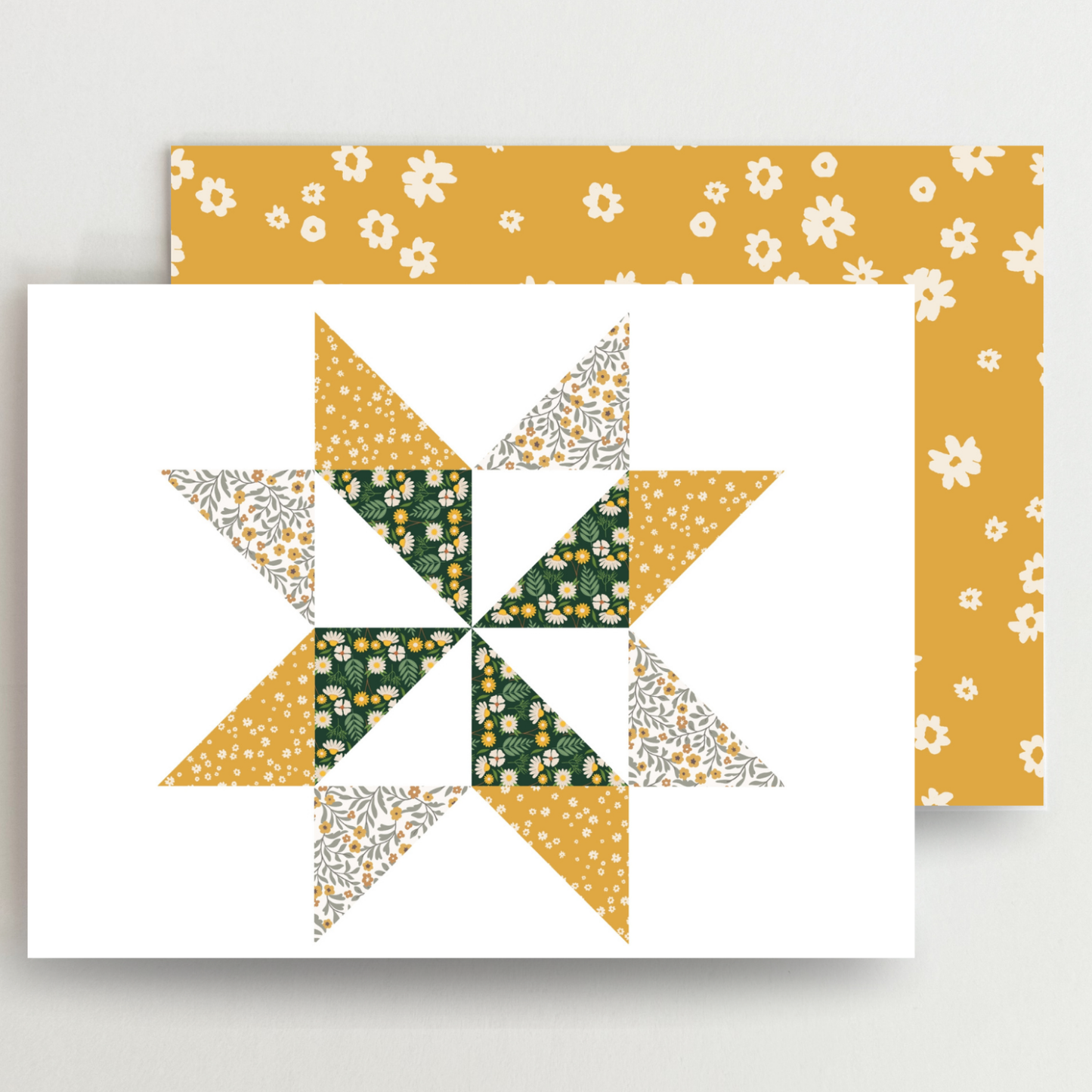 Flower Garden 3 Quilt Star Blank Note Cards Set