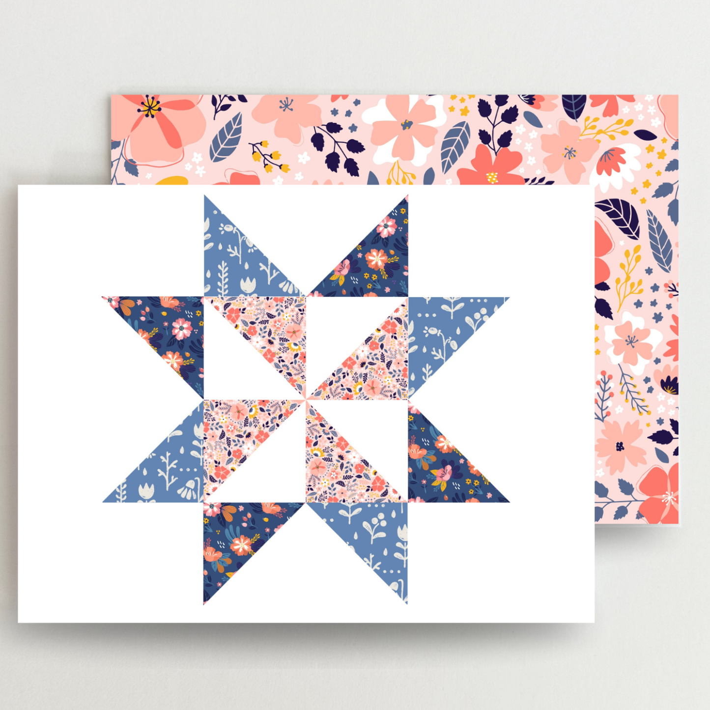 Fun Floral Quilt Star Assorted Blank Note Cards Set