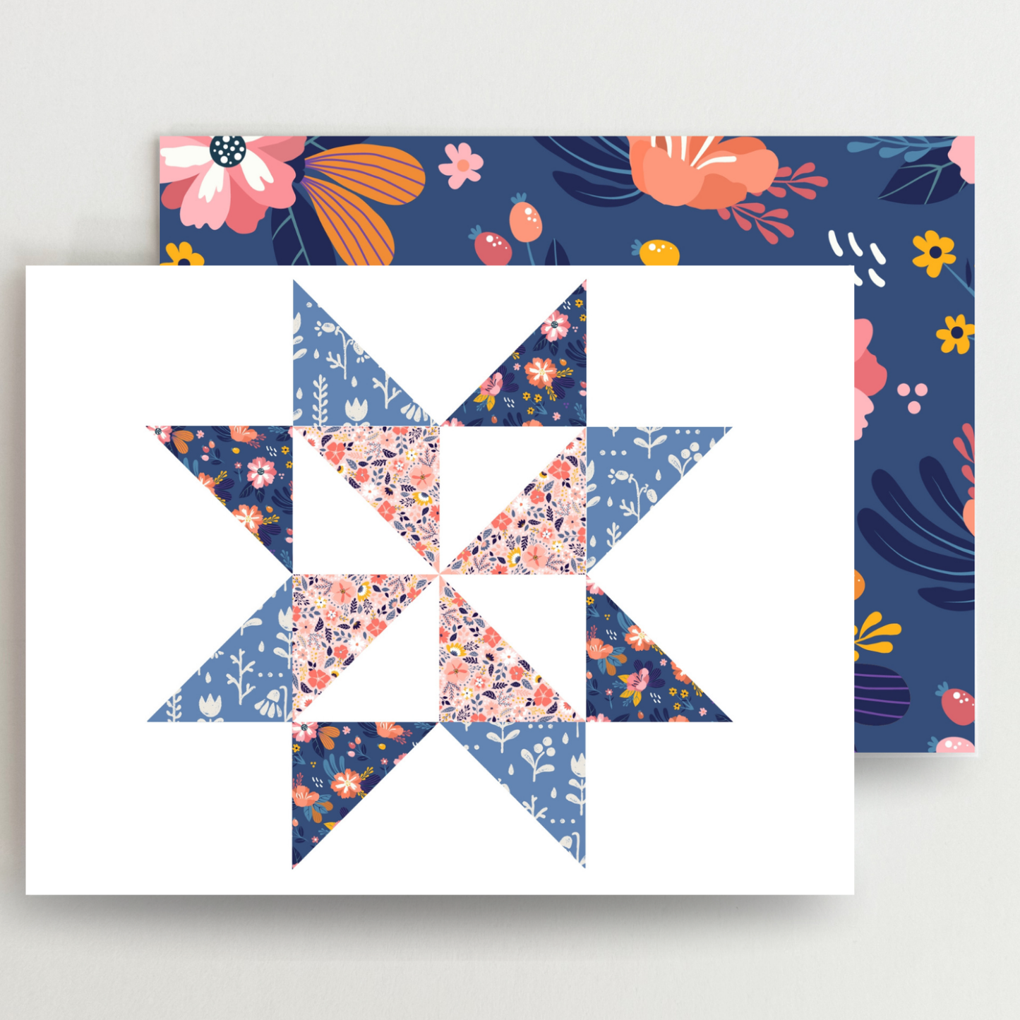 Fun Floral Quilt Star Assorted Blank Note Cards Set