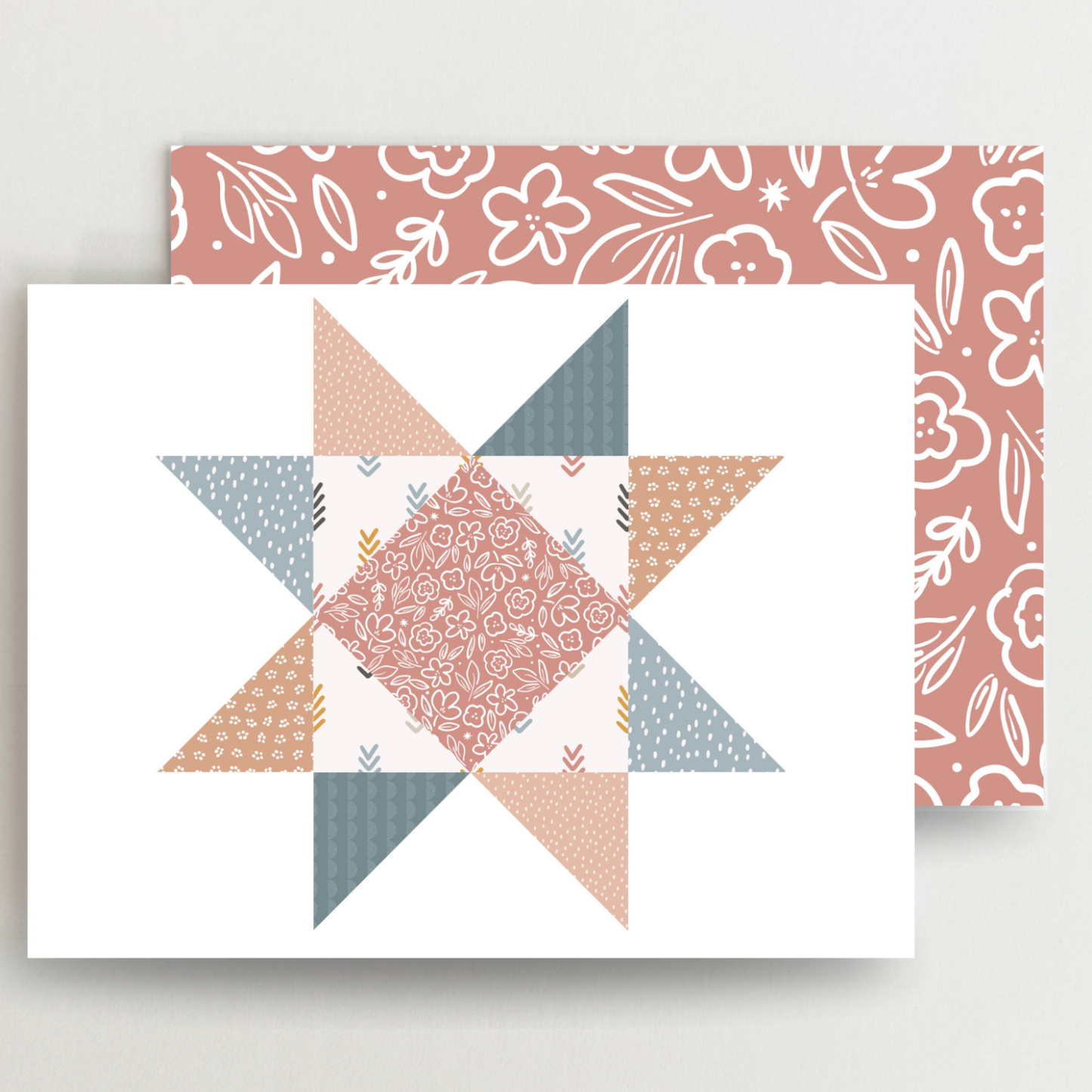 Boho Natural 1 Quilt Star Blank Note Cards Set