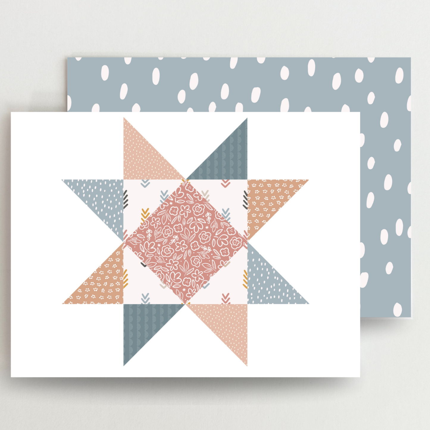 Boho Natural 2 Quilt Star Blank Note Cards Set