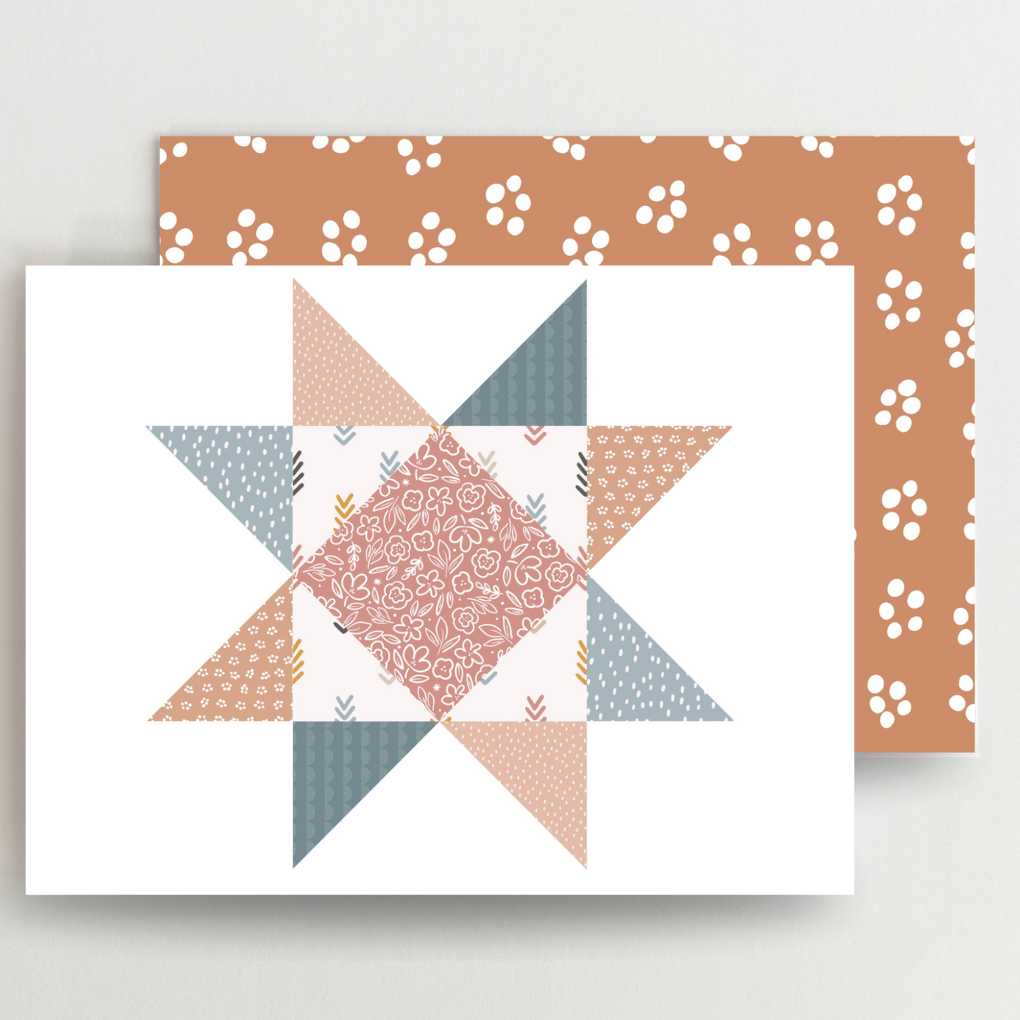 Boho Natural Quilt Star Assorted Blank Note Cards Set