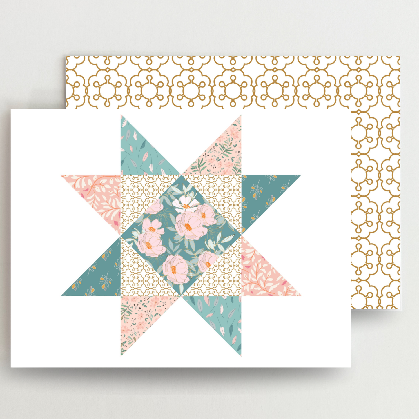 Graceful Garden 3 Quilt Star Blank Note Cards Set