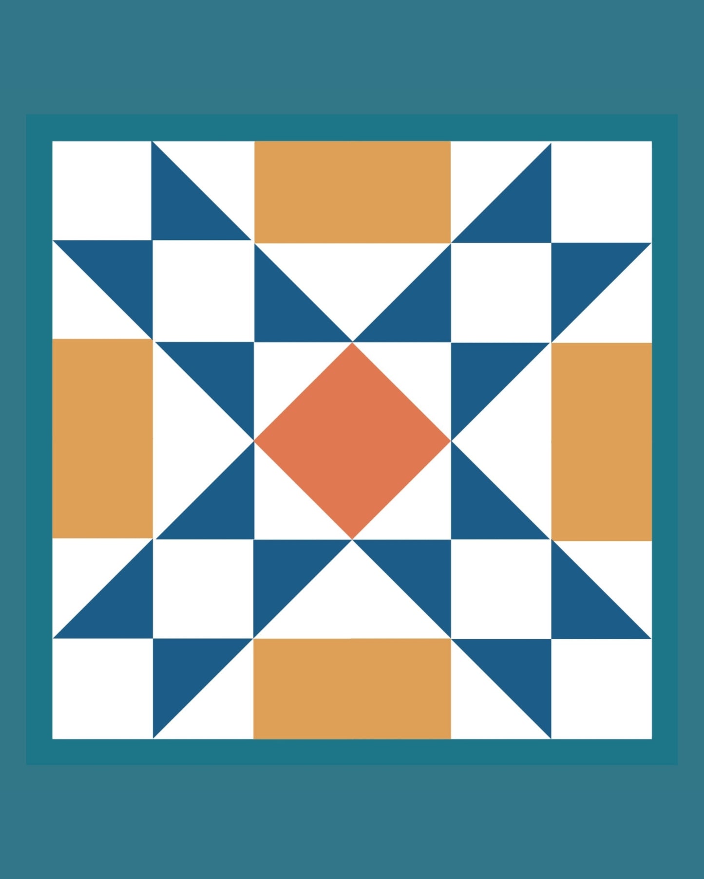 Orange and Blue Quilt Block Wall Art Print