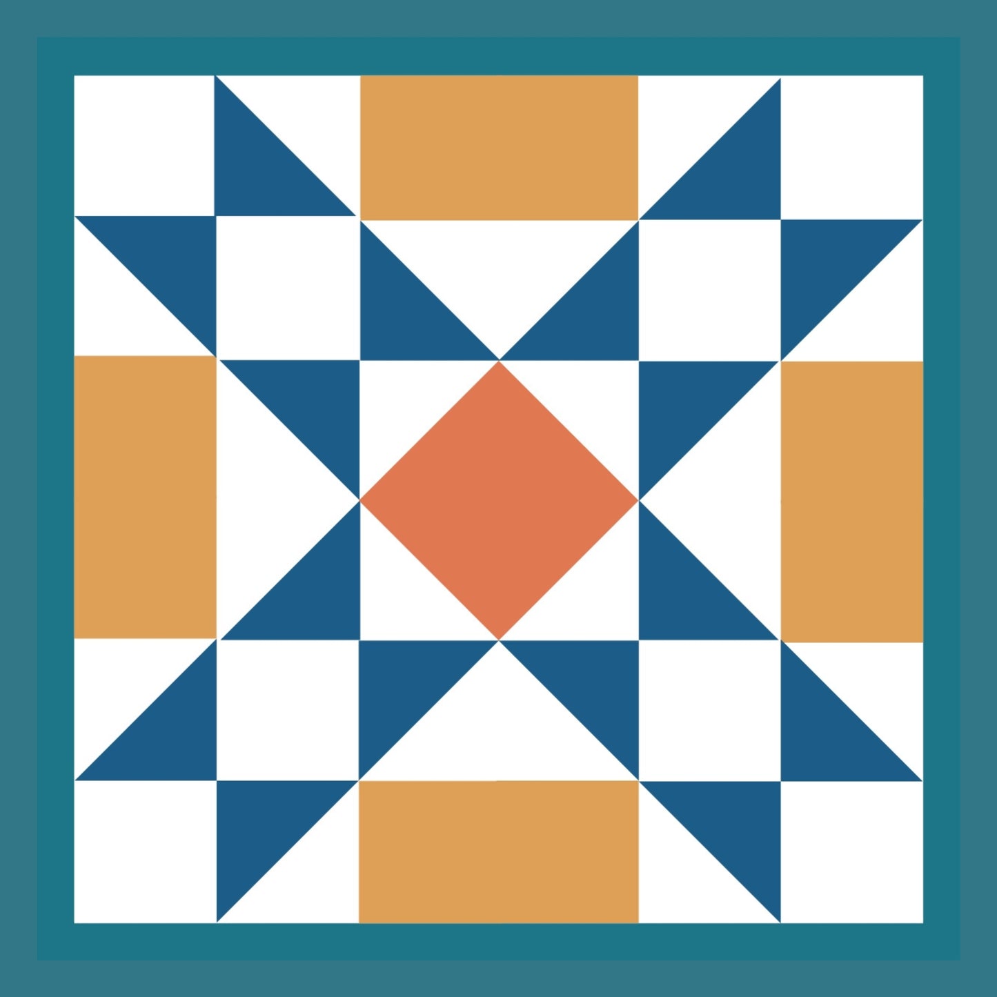 Orange and Blue Quilt Block Wall Art Print