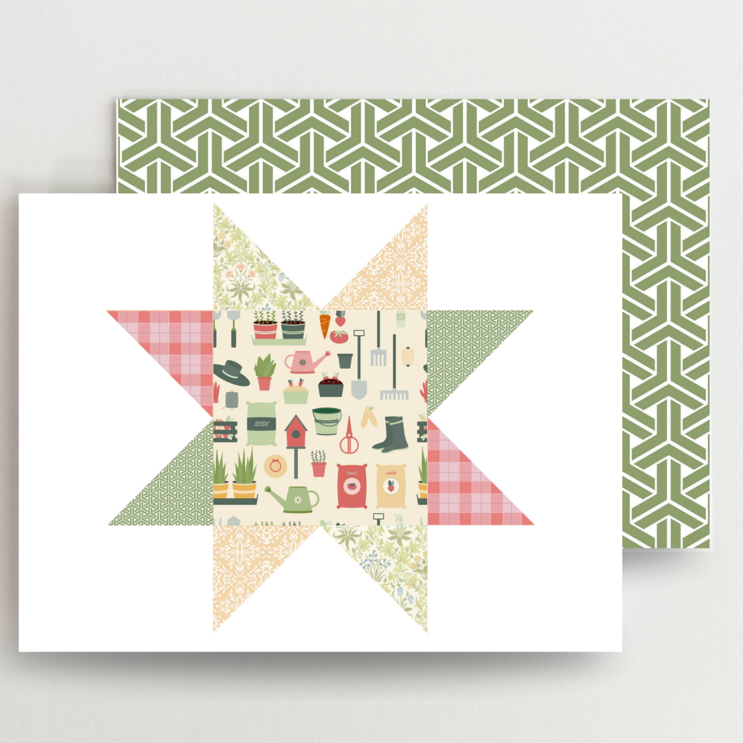 Garden Girl 3 Quilt Star Blank Note Cards Set