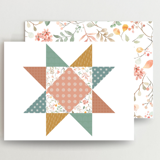 Floral Friendship 1 Quilt Star Blank Note Cards Set