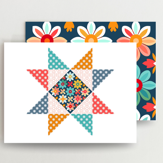 Groovy 1 Quilt Star Blank Note Cards Set