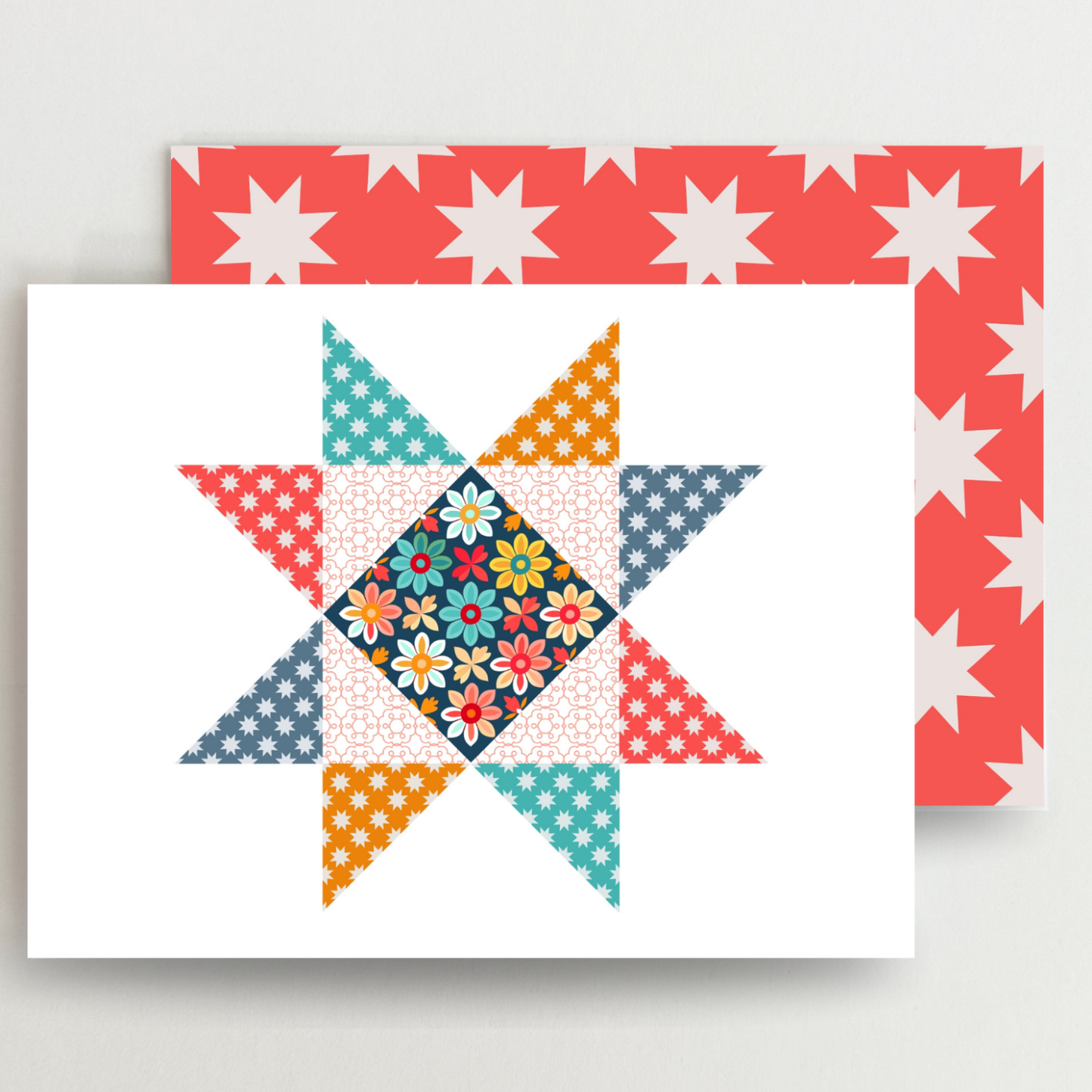 Groovy Quilt Star Assorted Blank Note Cards Set