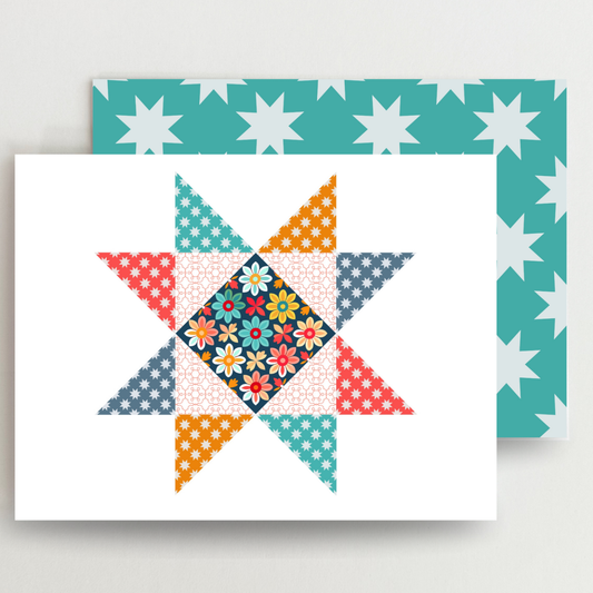 Groovy 3 Quilt Star Blank Note Cards Set