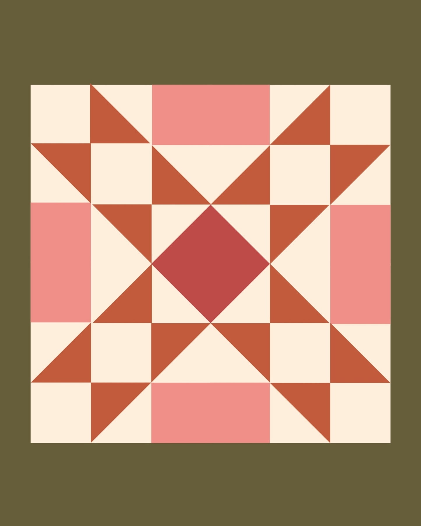 Pink and Green Quilt Block Wall Art Print