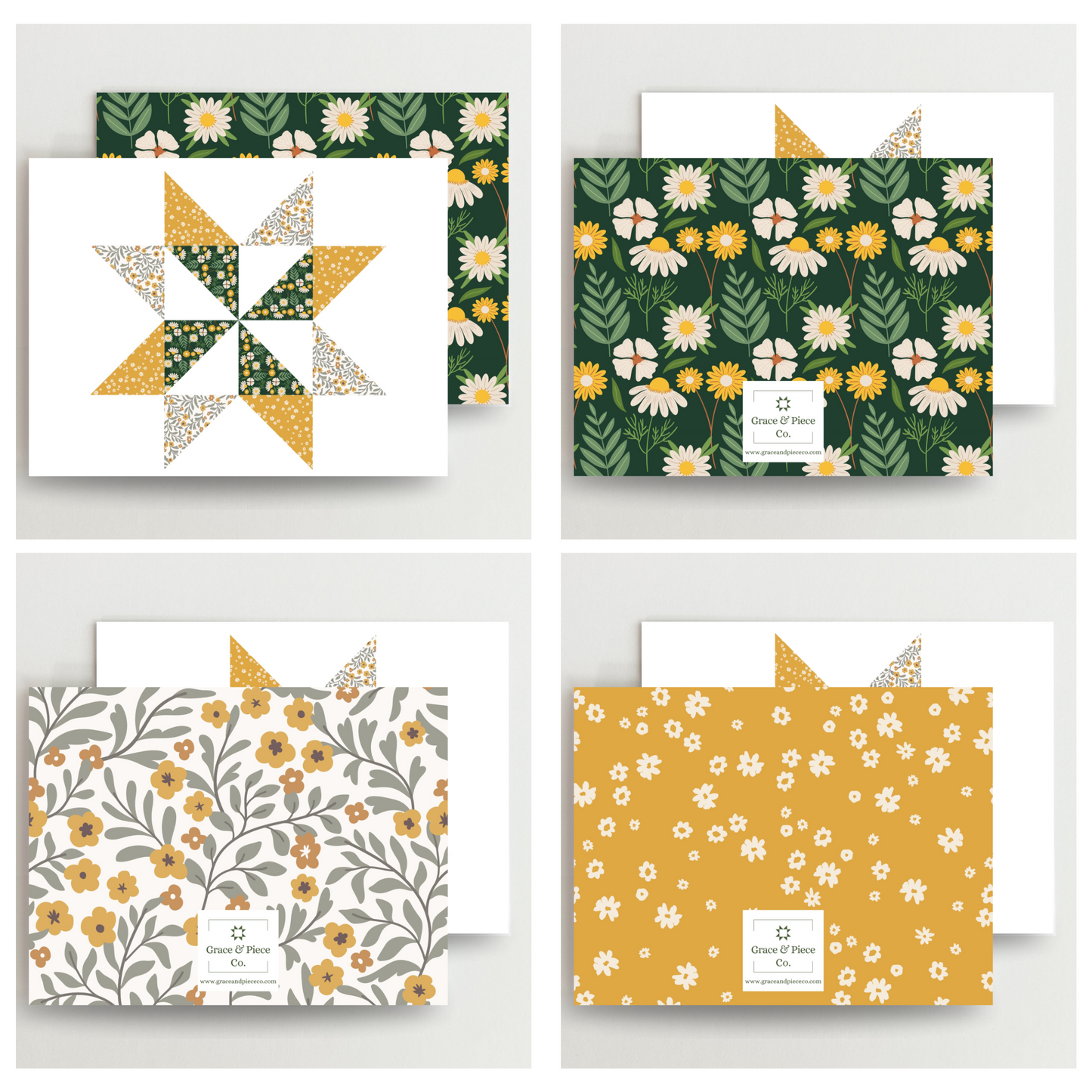 Flower Garden Quilt Star Assorted Blank Note Cards Set