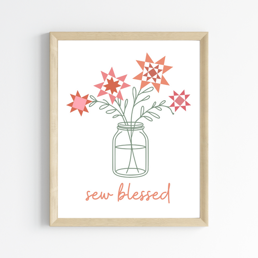 Sew Blessed Quilt Block Flowers Wall Art Print