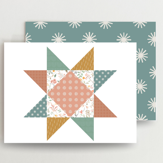 Floral Friendship 2 Quilt Star Blank Note Cards Set