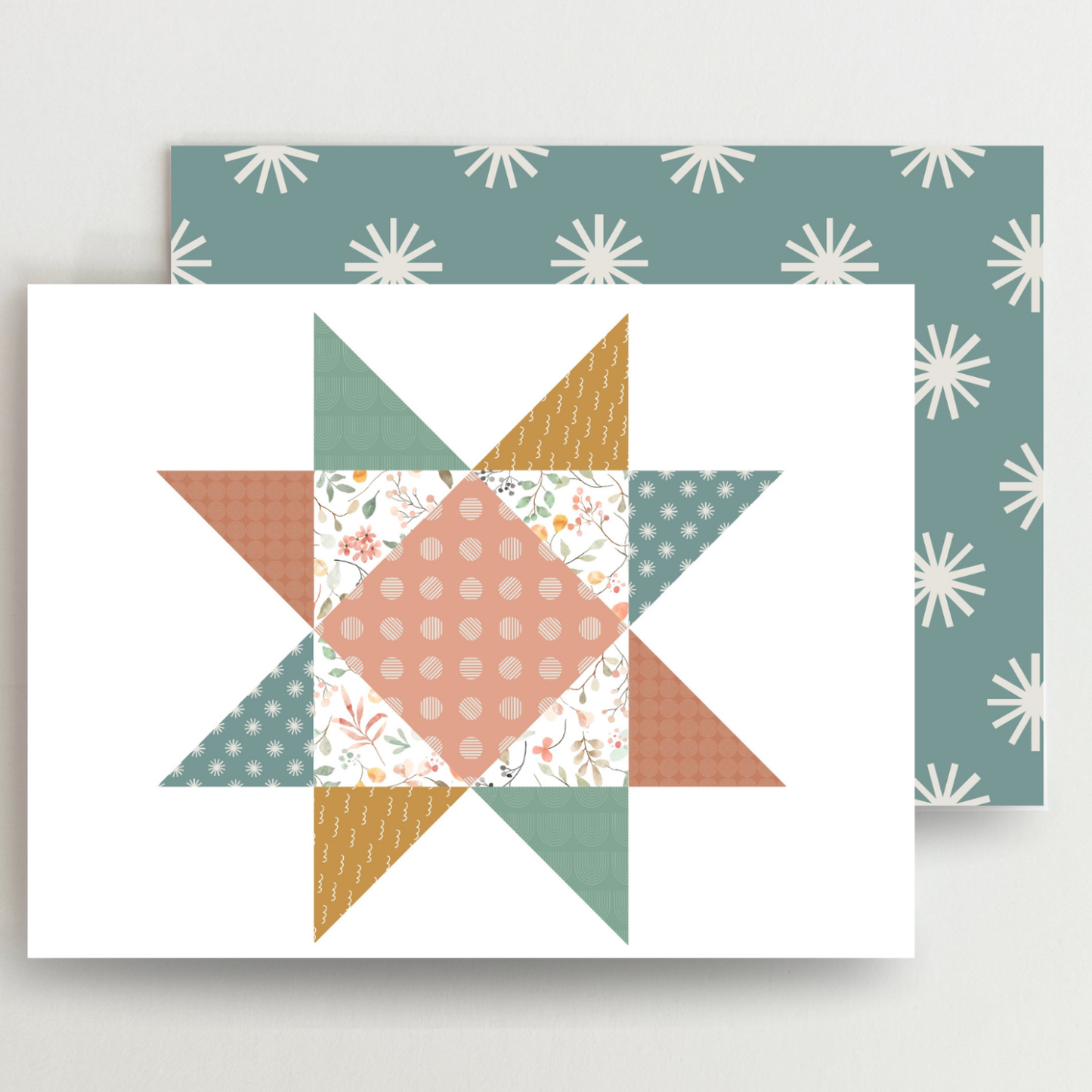 Floral Friendship Quilt Star Assorted Blank Note Cards Set