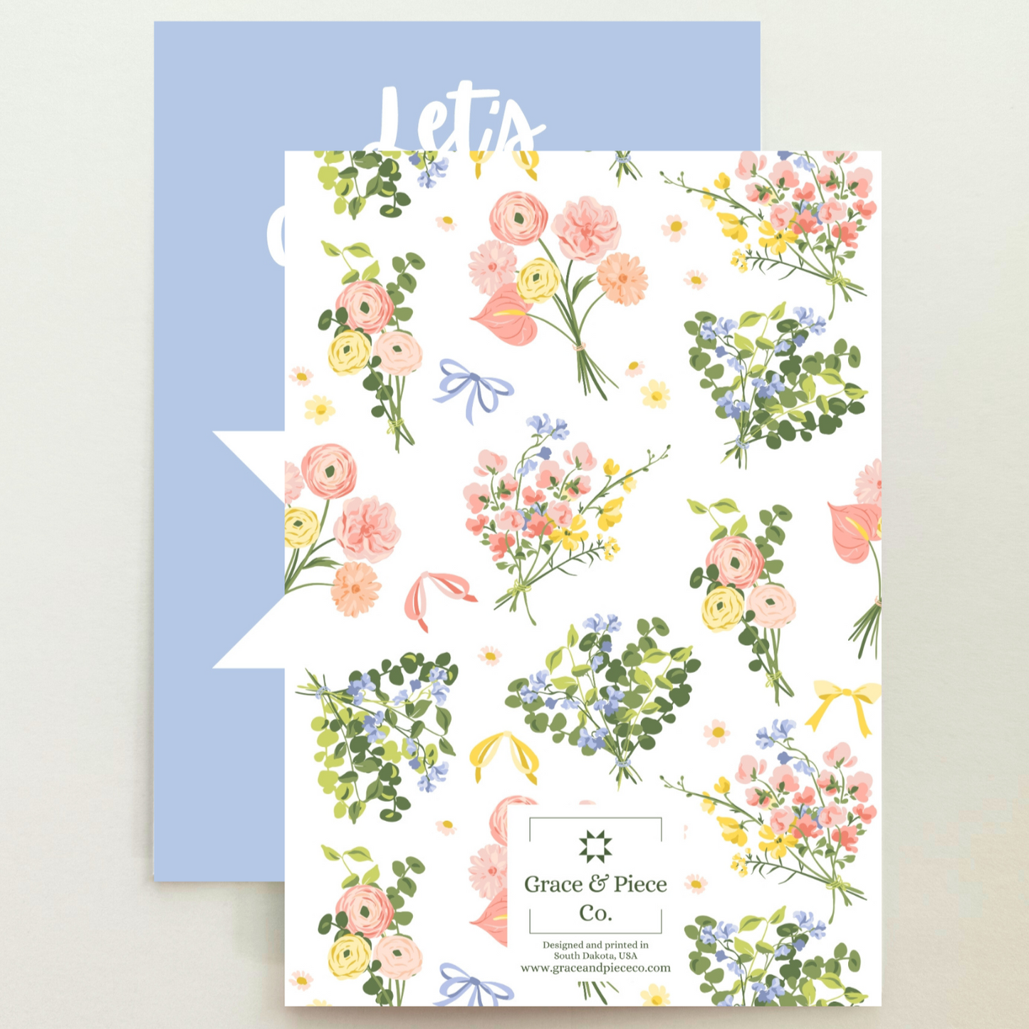 Quilt Star Blue Floral Let's Celebrate Card