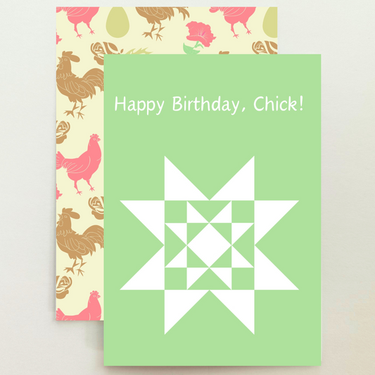 Quilt Star Chick Birthday Card