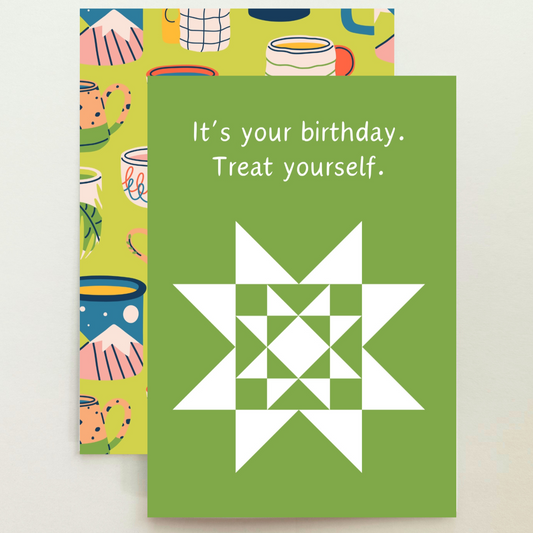 Quilt Star Coffee Tea Birthday Card