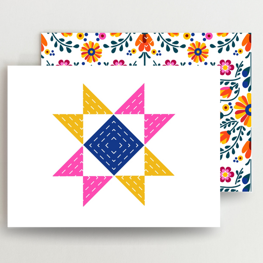 Multicolor Hand-stitched Quilt Star Blank Note Cards Set