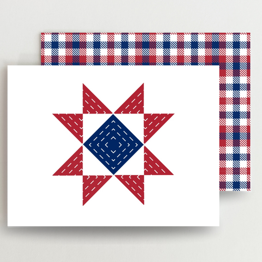 Patriotic Hand-stitched Quilt Star Blank Note Cards Set