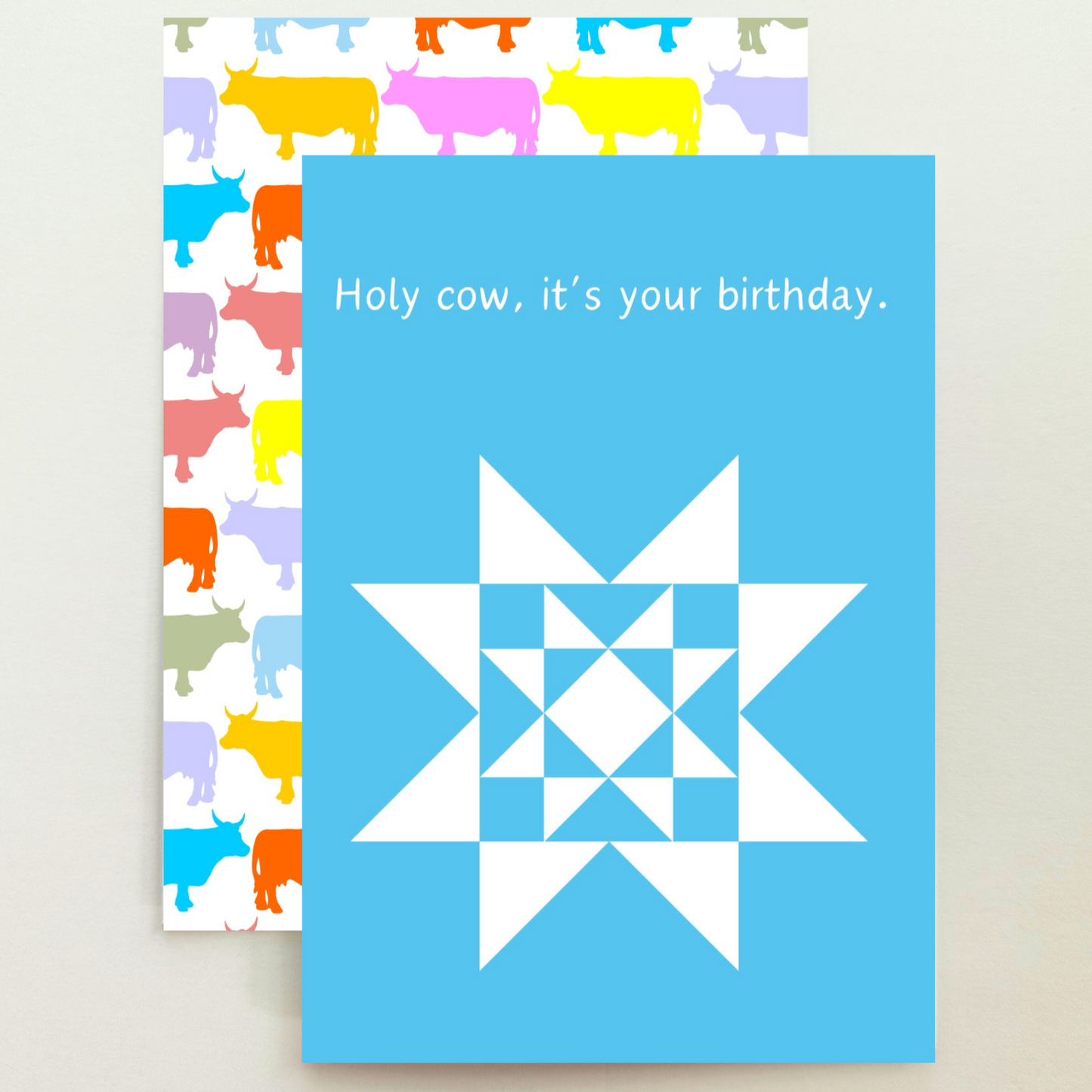 Quilt Star Cow Birthday Card