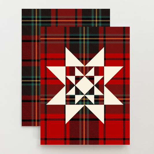 Flannel Red Christmas Quilt Star Card