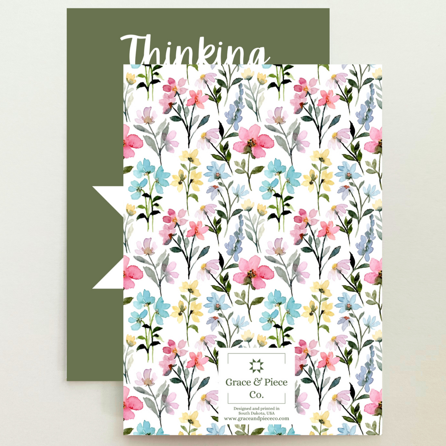 Quilt Star Green Floral Thinking of You Card