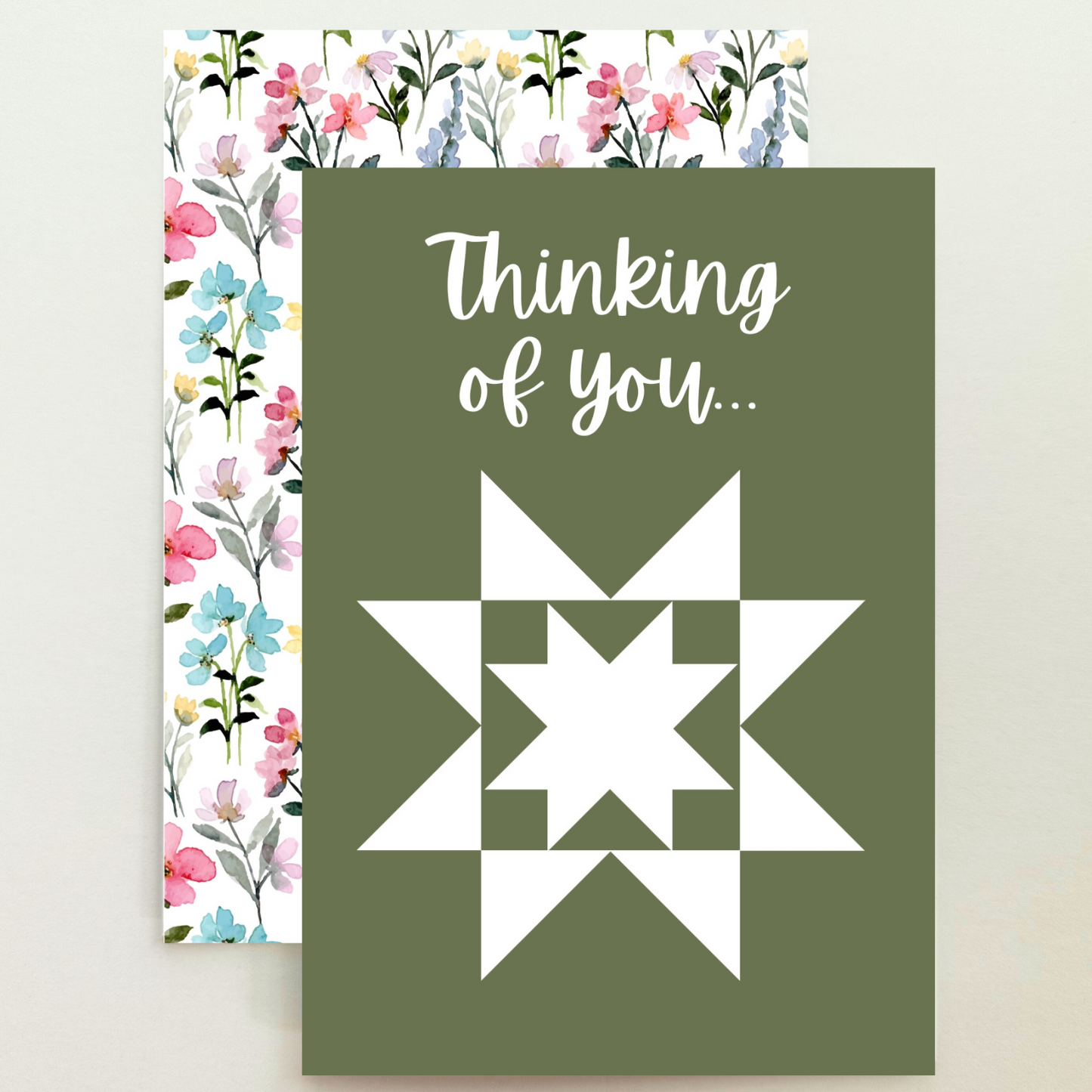 Quilt Star Green Floral Thinking of You Card