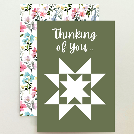 Quilt Star Green Floral Thinking of You Card