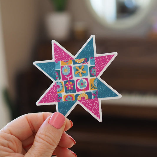 Funky Floral Quilt Star Sticker