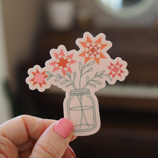 Mason Jar Quilt Flowers Sticker