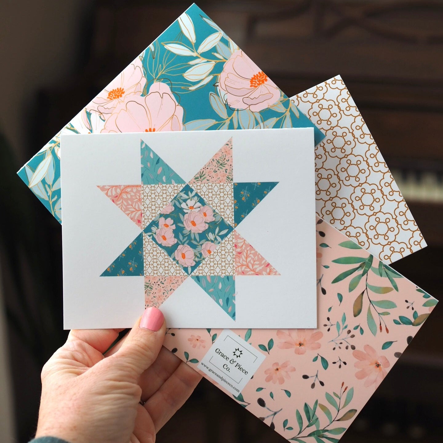 Graceful Garden Quilt Star Assorted Blank Note Cards Set