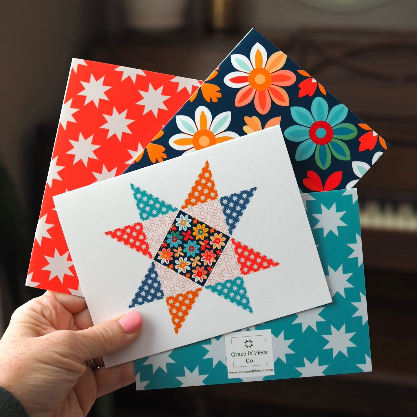 Groovy Quilt Star Assorted Blank Note Cards Set