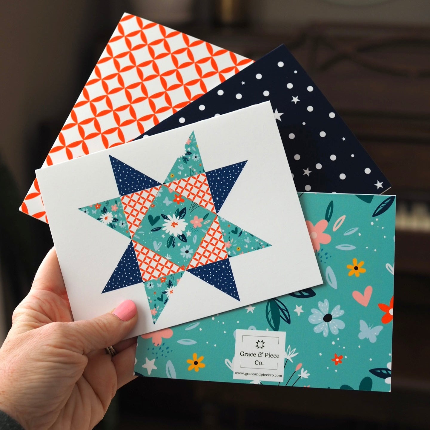 Daisy Stars Quilt Star Assorted Blank Note Cards Set