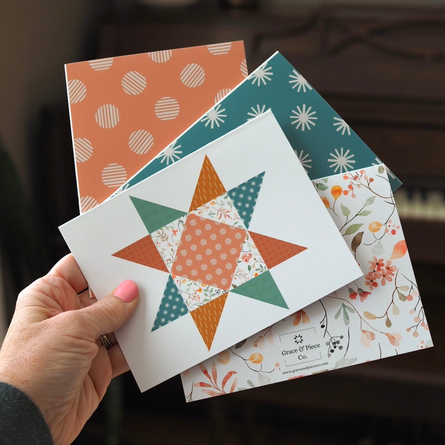 Floral Friendship Quilt Star Assorted Blank Note Cards Set