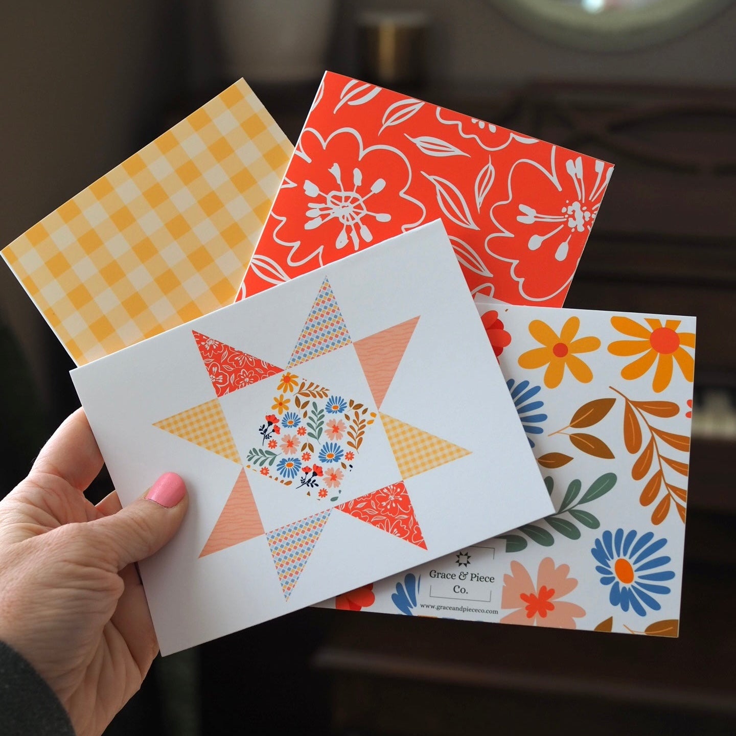 Happy Mail Quilt Star Assorted Blank Note Cards Set