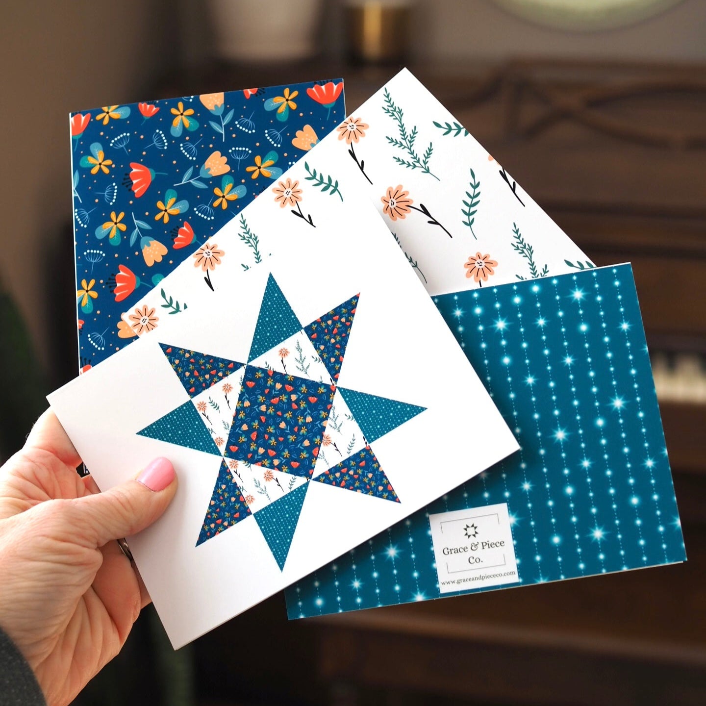 Truly Turquoise Quilt Star Assorted Blank Note Cards Set