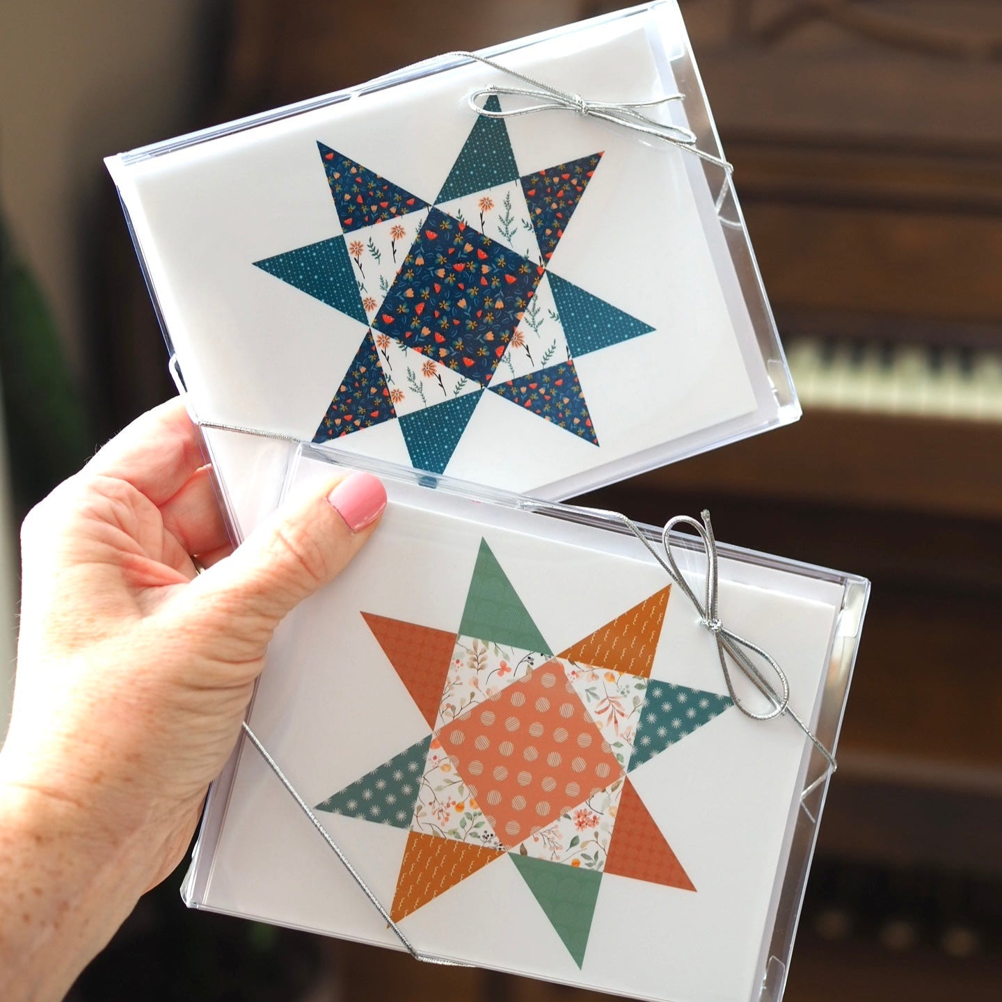 Truly Turquoise Quilt Star Assorted Blank Note Cards Set