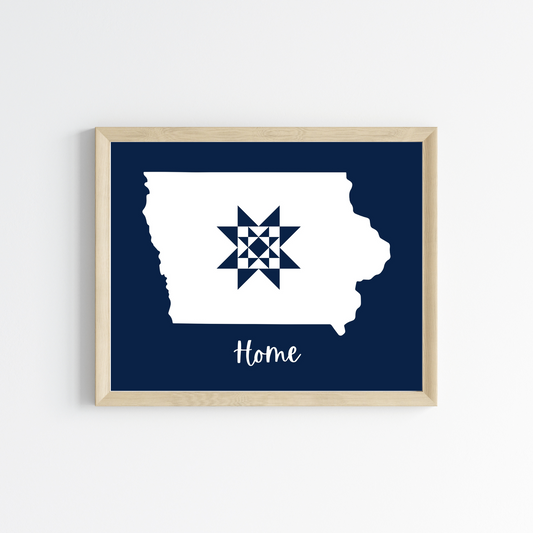 Iowa Home Quilt Star 8x10 Wall Art Print - Choose Your Color