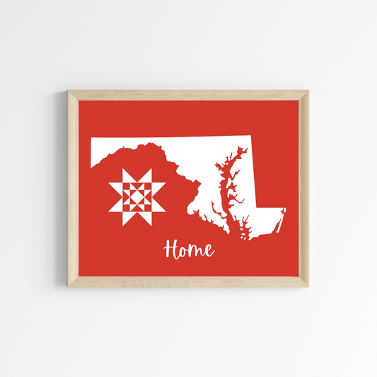 Maryland Home Quilt Star 8x10 Wall Art Print - Choose Your Color