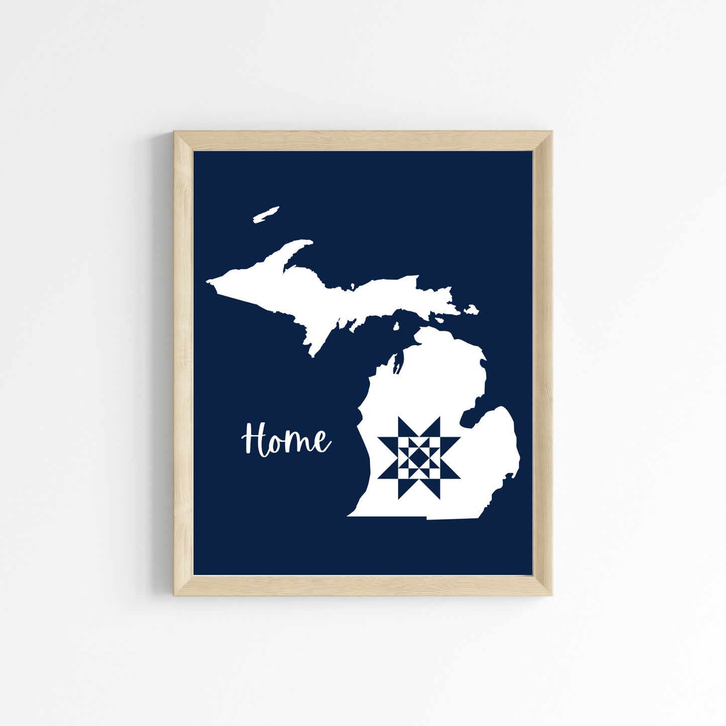 Michigan Home Quilt Star 8x10 Wall Art Print - Choose Your Color