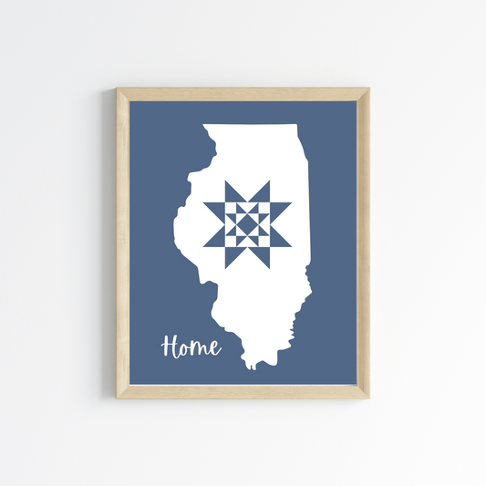 Illinois Home Quilt Star 8x10 Wall Art Print - Choose Your Color