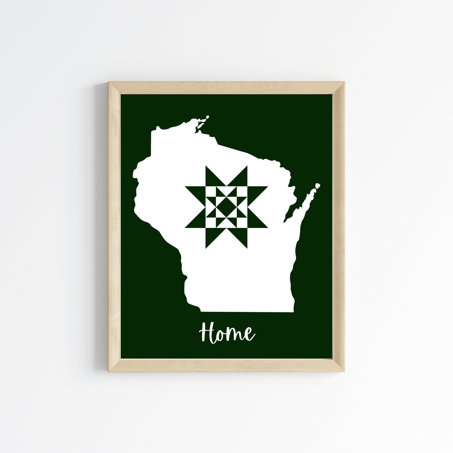 Wisconsin Home Quilt Star 8x10 Wall Art Print - Choose Your Color