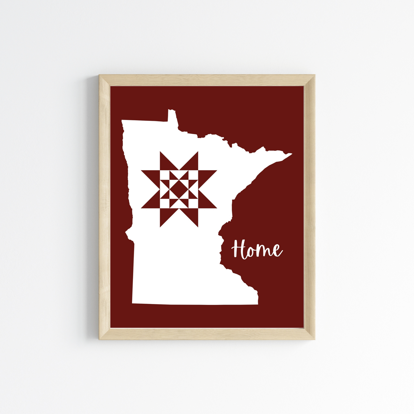 Minnesota Home Quilt Star 8x10 Wall Art Print - Choose Your Color