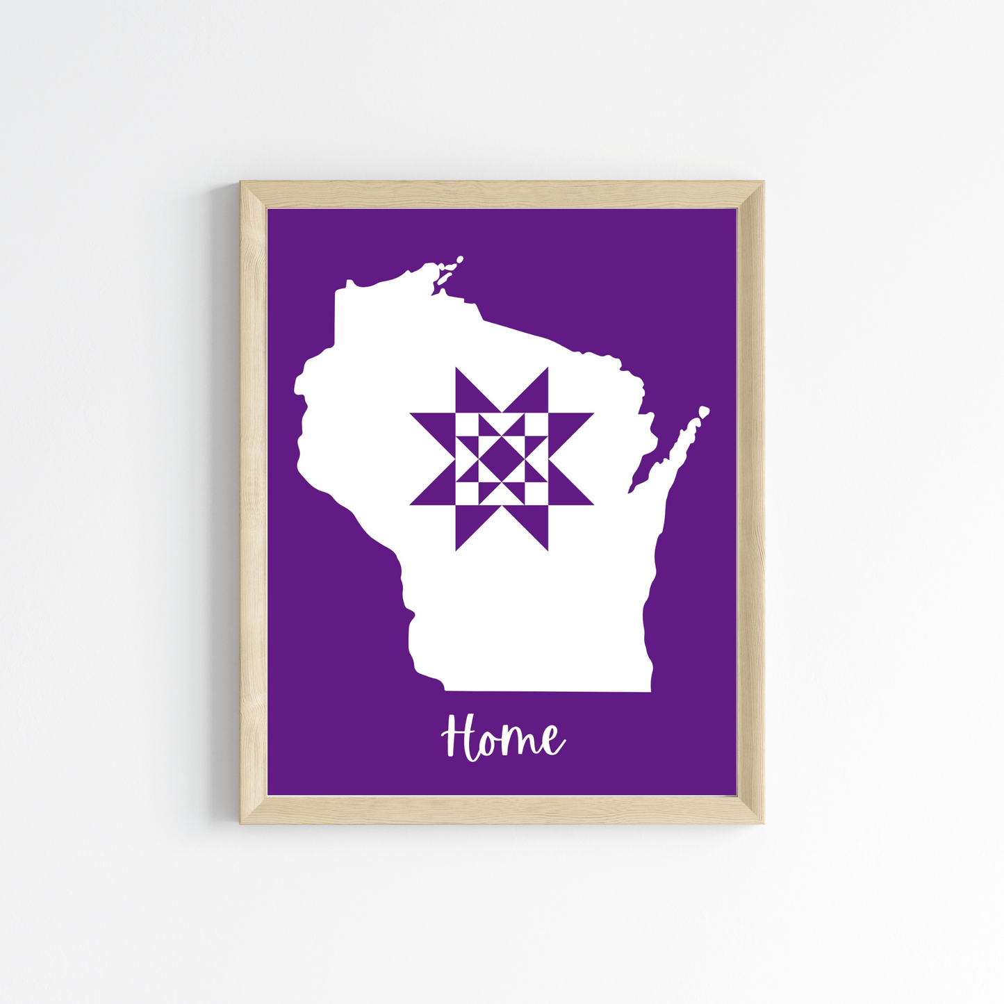 Wisconsin Home Quilt Star 8x10 Wall Art Print - Choose Your Color