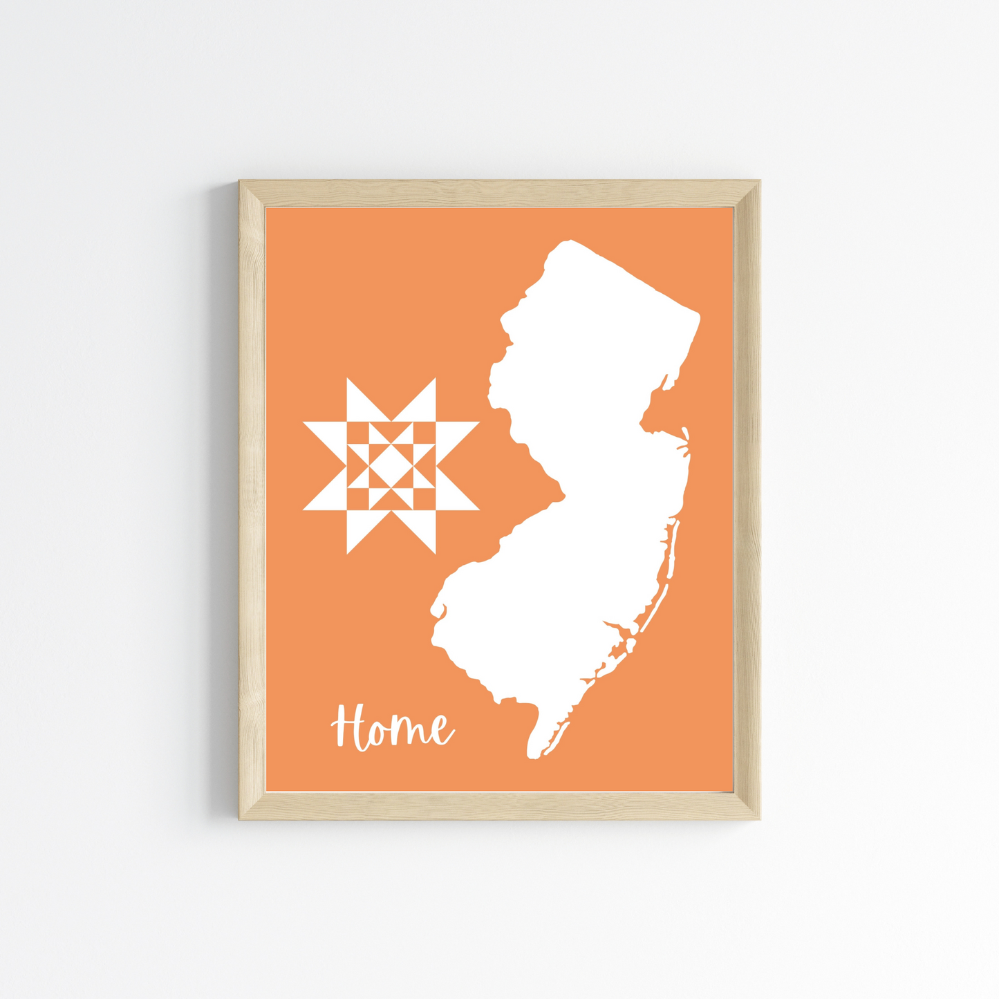 New Jersey Home Quilt Star 8x10 Wall Art Print - Choose Your Color