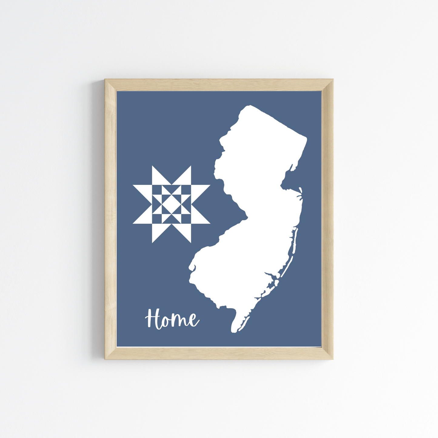 New Jersey Home Quilt Star 8x10 Wall Art Print - Choose Your Color