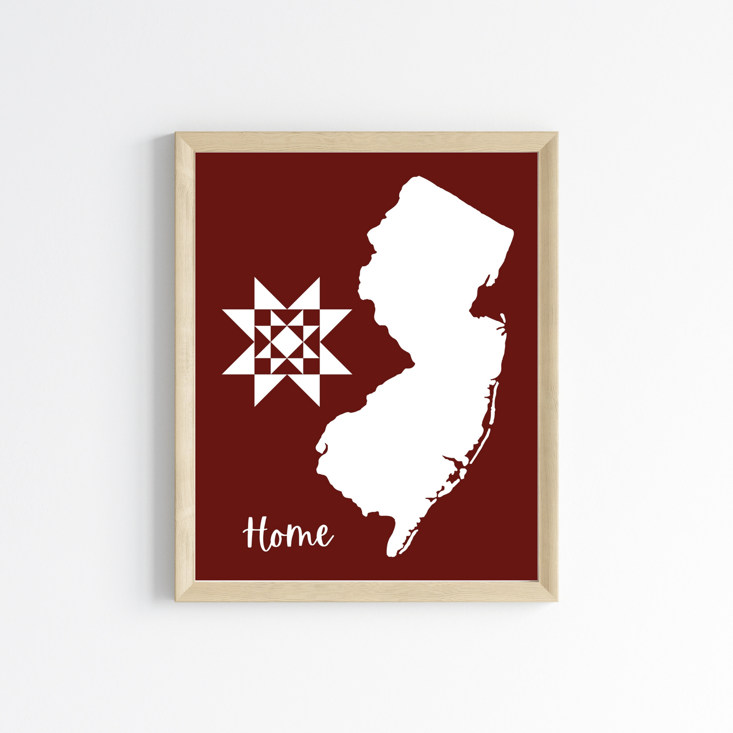 New Jersey Home Quilt Star 8x10 Wall Art Print - Choose Your Color