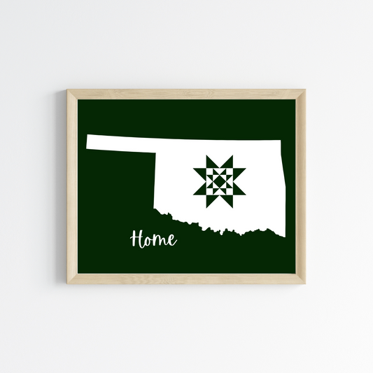 Oklahoma Home Quilt Star 8x10 Wall Art Print - Choose Your Color