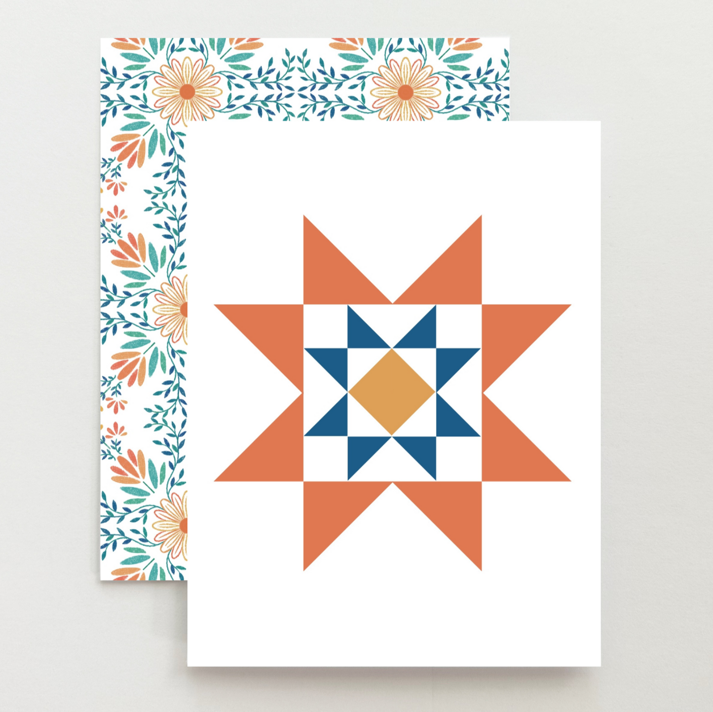 Orange Floral 1 Quilt Star Card